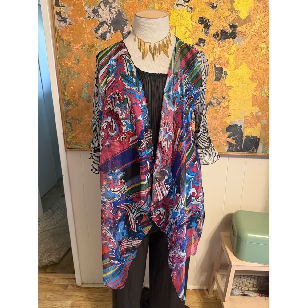 NWT Multicolor Paisley Open Front Cardigan & Black Pleated Tank Top M